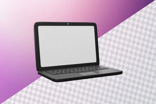 Sleek black laptop with blank white screen