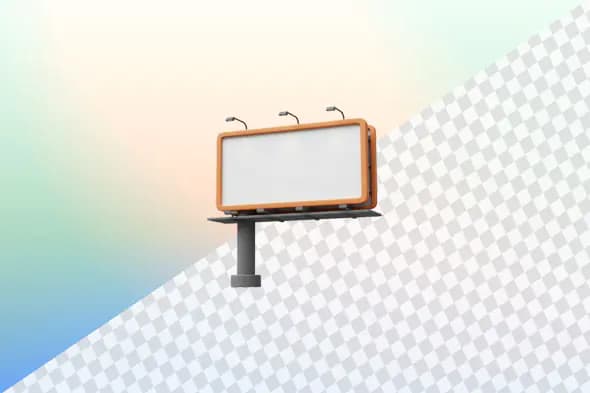 Wooden framed billboard with spotlights on metal pole