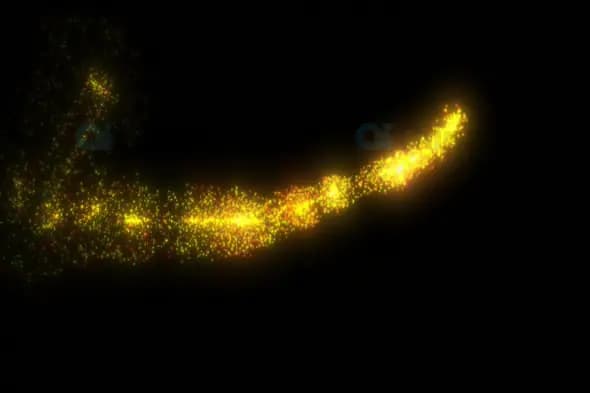 Glittering Golden Particle Trail on Black Background
