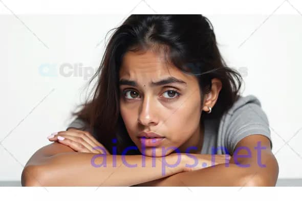 Worried Woman Resting Head on Arms