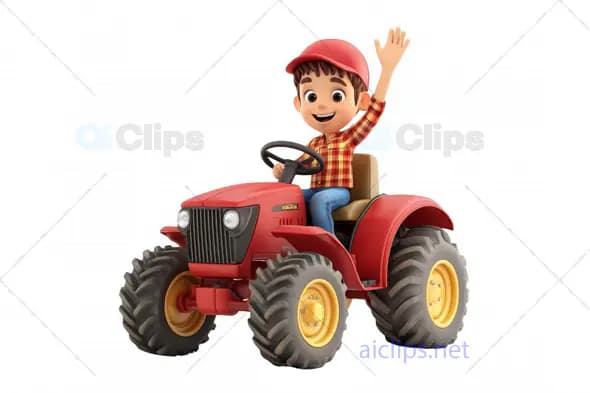 3D Animated Happy Farm Boy on Tractor