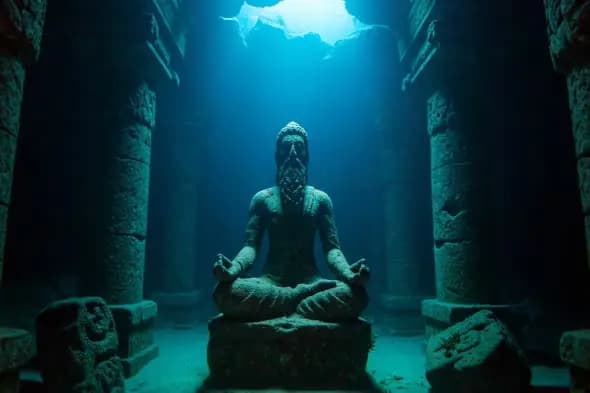 Ancient Yogi Statue Underwater in Mysterious Submerged Temple