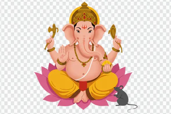 Ganesha on Lotus with Mouse Companion PNG