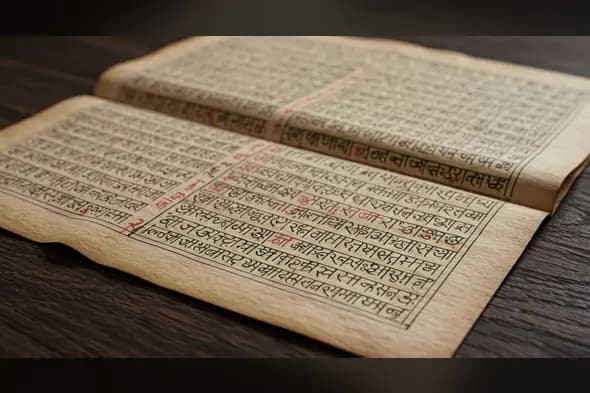 Ancient Sanskrit Manuscript with Red Highlights | Indian Scriptural Text