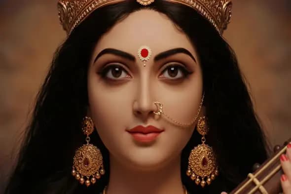 Close-Up Portrait of Divine Indian Woman with Traditional Gold Jewelry