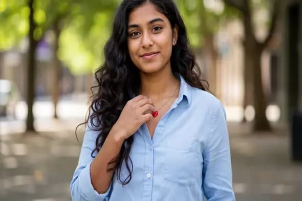 Professional Portrait in Park Setting with Light Blue Shirt