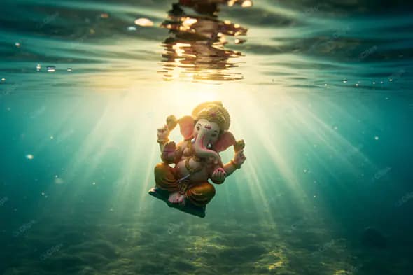 Submerged Ganesha: Underwater Spiritual Radiance