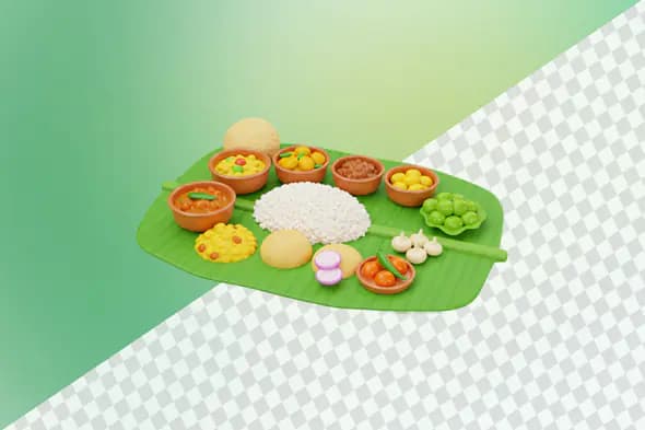 Traditional Indian thali meal on banana leaf