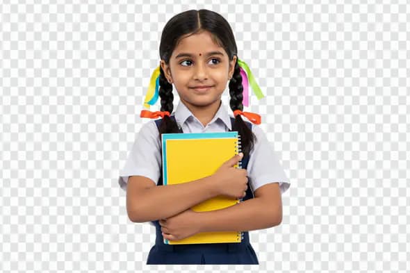 Cheerful Indian Schoolgirl with Notebooks PNG Clipart