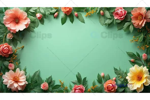 Floral Frame with Green Background