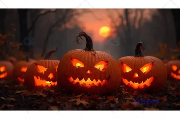 Spooky Halloween Pumpkin Patch at Sunset