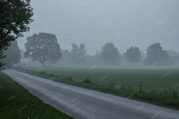 Misty Rural Road at Dawn