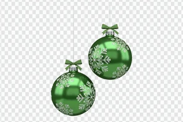 Hanging Green Christmas Baubles with Snowflake Ornaments PNG