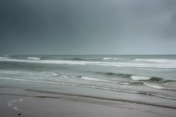 Moody Coastal Seascape Rolling Waves Stormy Sky Atmosphere