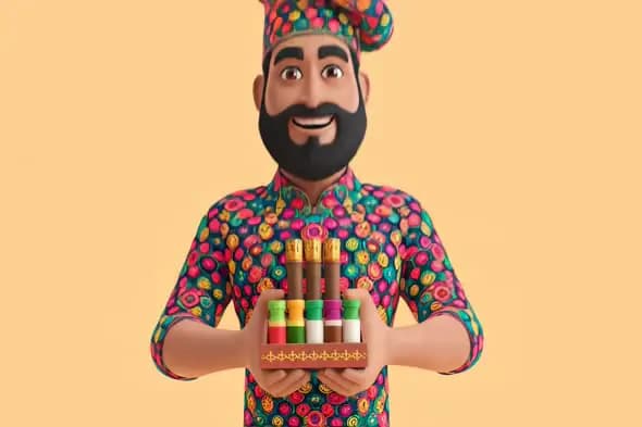 Colorful Chef with Spice Display
