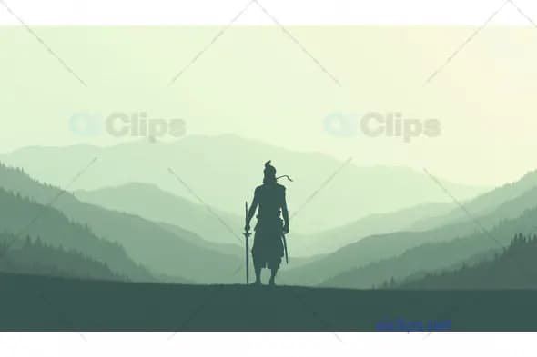 Warrior Overlooking Mountain Ranges