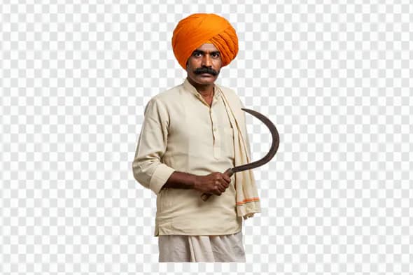 Traditional Indian Farmer with Sickle PNG Clipart