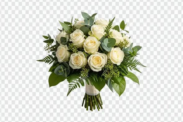Elegant White Rose Wedding Bridal Bouquet Clipart PNG
