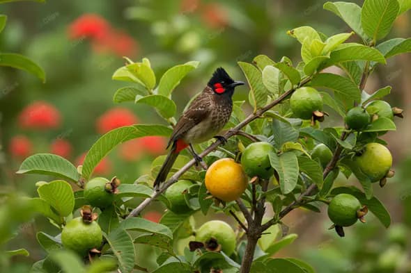 Exotic Bird Perched on Guava Tree
