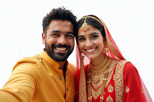Radiant Indian Couple in Traditional Wedding Attire
