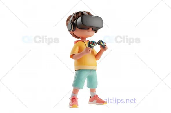 3D Boy Avatar Playing VR Games