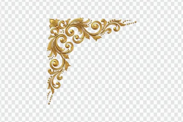 Elegant Gold Baroque Floral Corner Decoration Clipart PNG