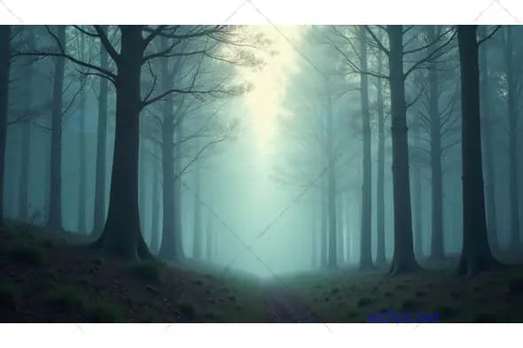 Foggy Forest Path with Tall Trees