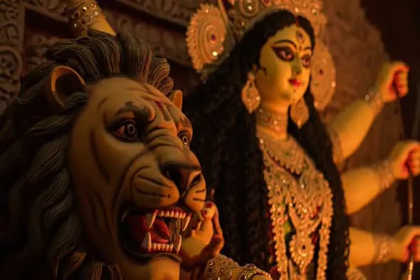 Durga Maa Idol with Lion at Festival