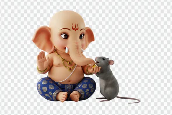 Adorable Ganesha Sharing Treat with Mouse PNG