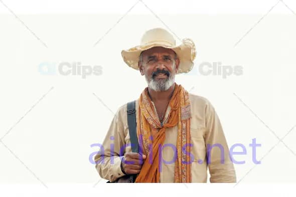 Mature Traveler with Straw Hat