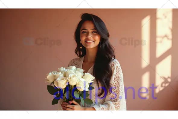 Woman Holding White Roses