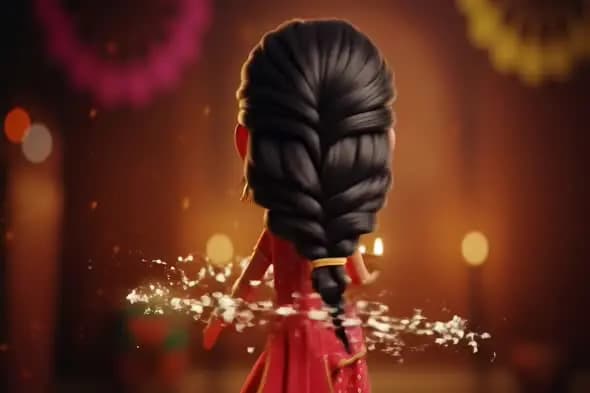3D Animated Character with Elegant Braided Hair in Red Dress