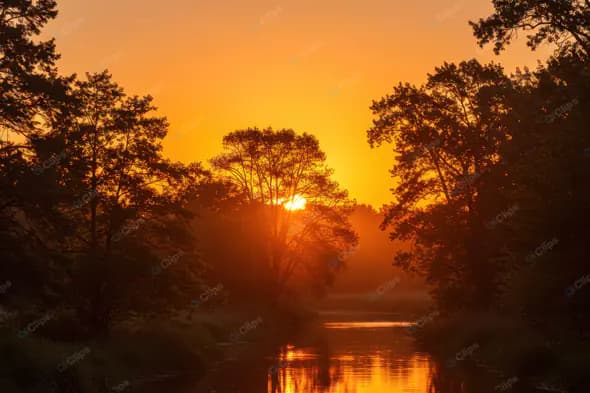 Golden Sunset River Silhouette