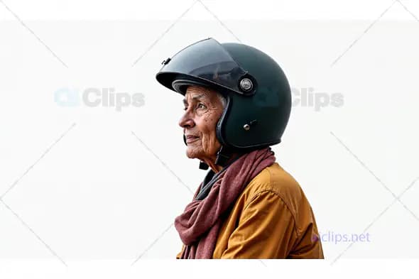 Senior Woman in Helmet Profile View