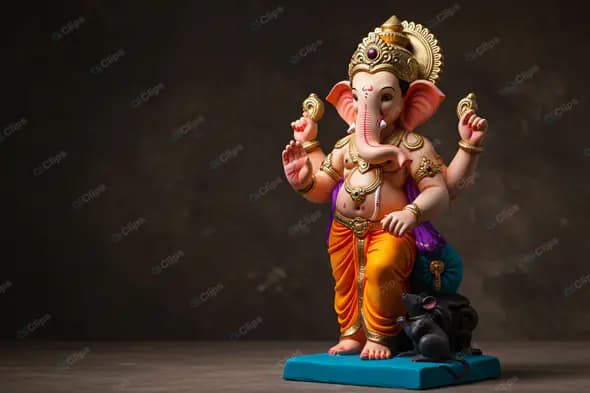 Ornate Ganesha Figurine on Teal Base