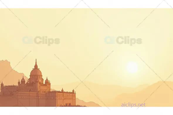Sunset over Indian Palace Illustration