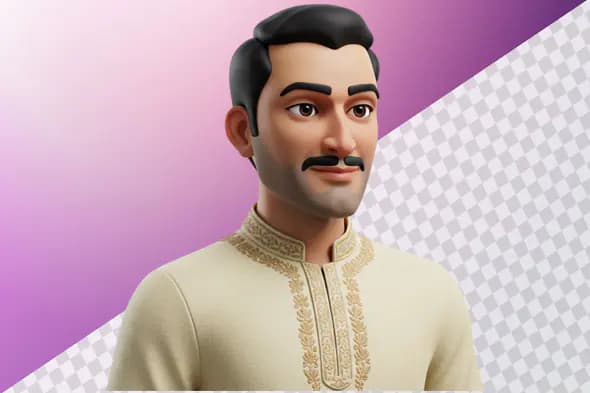 3D avatar Indian man traditional cream kurta mustache