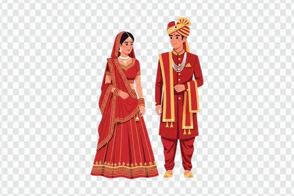 Indian Bride and Groom in Red Attire Clipart PNG