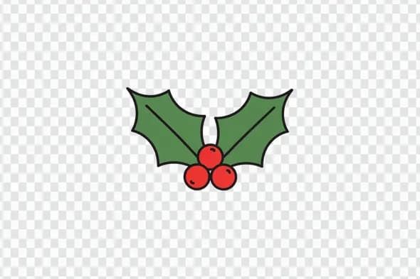 Christmas Holly Leaves with Red Berries Clipart PNG