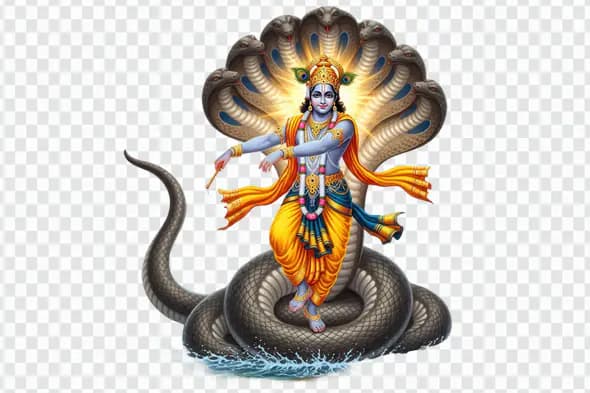Majestic Vishnu Standing on Hooded Serpent PNG