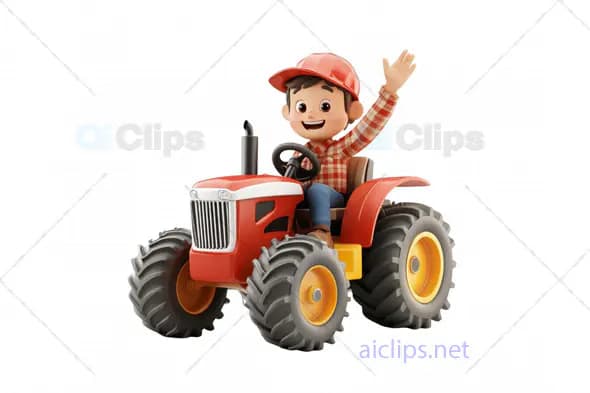 3D Animated Farm Boy on Tractor