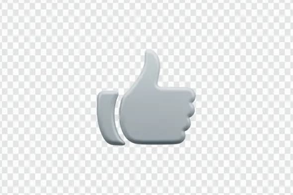 3D Grey Thumbs Up Like Social Media Icon PNG