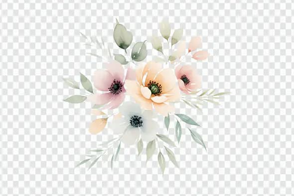Ethereal Pastel Floral Bouquet Watercolor PNG Clipart