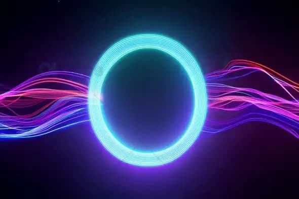 Glowing Neon Circle with Flowing Light Trails