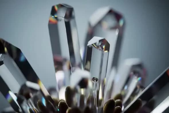 Crystal Quartz Points with Rainbow Light Refraction
