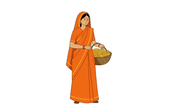 Traditional Indian Woman with Fruit Basket