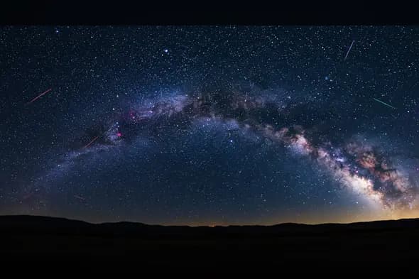 Milky Way Galaxy Arch with Meteor Showers – Night Sky Panorama