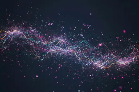 Vibrant Abstract Neural Data Streams with Particle Sparks on Dark Background