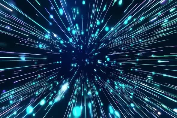 Radiant blue particle streams in cosmic explosion