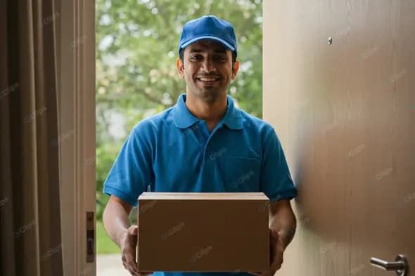 Smiling Courier at Doorstep